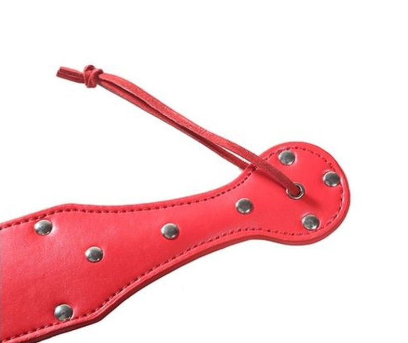 FetishFoundry Bondage Paddle Red Leather with Studs - Paddles And Slappers