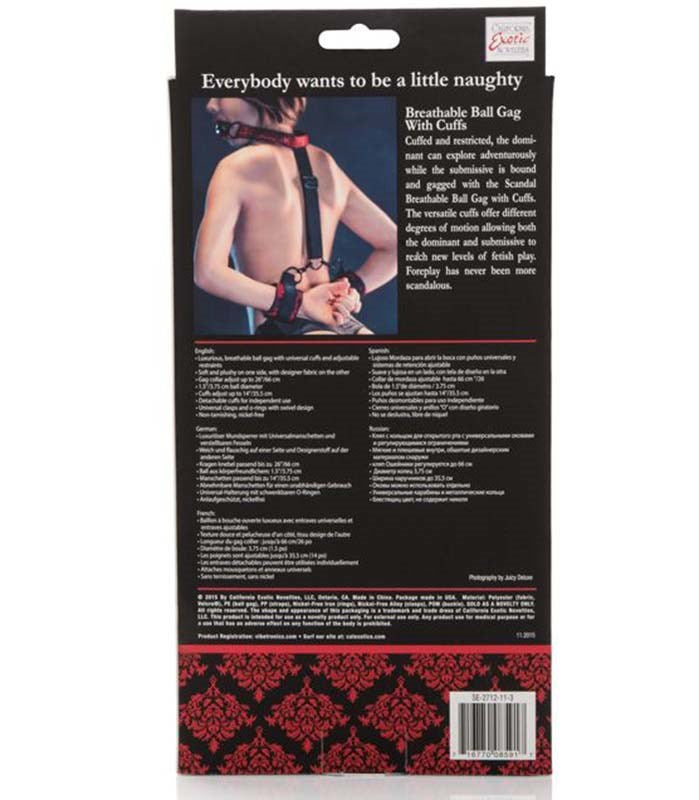Scandal Breathable Ball Gag With Cuffs by California Exotics - Bondage Gags and Bits