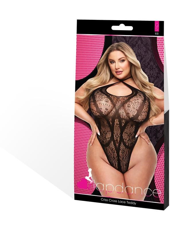 Lapdance Lingerie Criss Cross Lace Teddy Queen Black - Teddies and Bodysuits