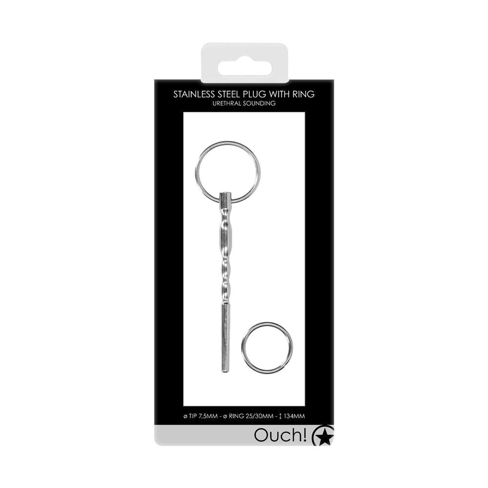 Shots Stainless Steel Urethral Penis Plug With Ring 8mm - Urethral Sounds