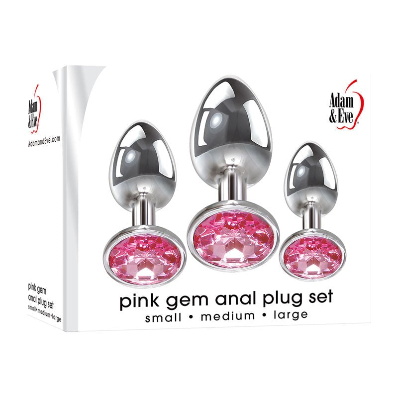 Pink Gem 3 Sizes Metallic Anal Plug Set by Adam & Eve - Butt Plugs