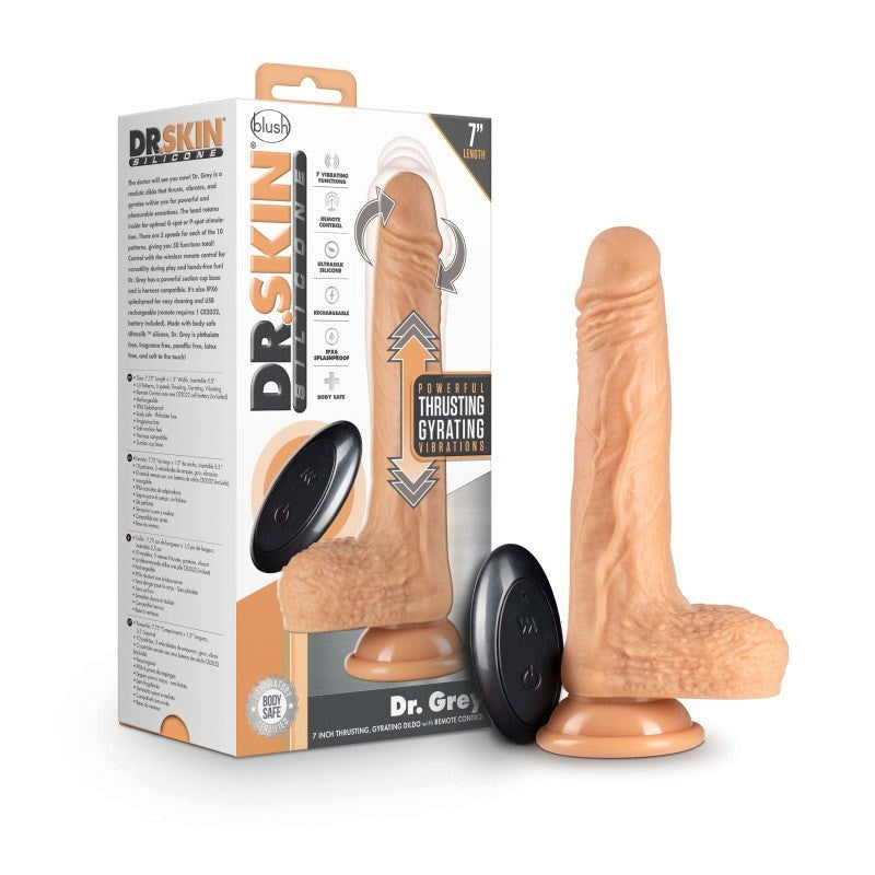 Blush Novelties Dr Skin Silicone Dr. Grey Rechargeable Thrusting Dong Flesh - Vibrating Dildos