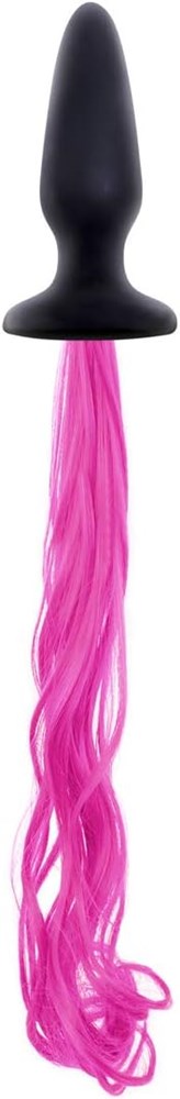 NS Novelties Unicorn Tails Black Butt Plug with Pink Pony Tail - Butt Plugs