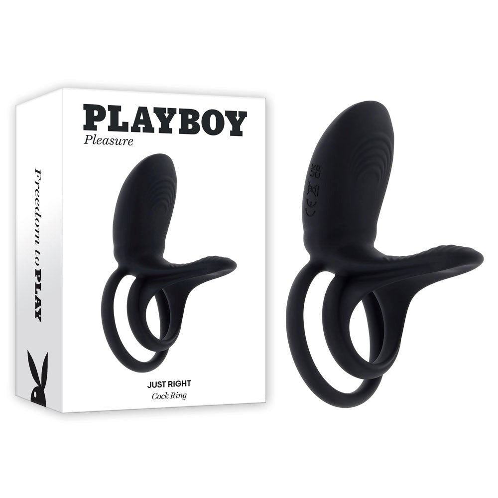 Playboy Pleasure JUST RIGHT Vibrating Cock Ring Black - Vibrating Cock Rings