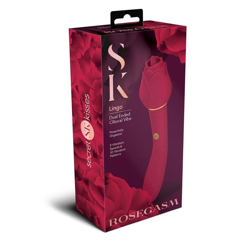 Secret Kisses ROSEGASM LINGO Dual Vibrator & Flicking Stimulator Rose Red - Clit Ticklers and Pulsators