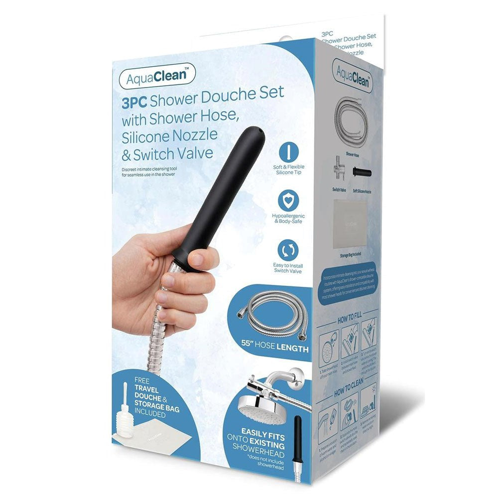 Xgen Products AquaClean 3 Piece Shower Douche Set with Shower Hose Silicone Nozzle & Switch Valve - Enemas and Douches
