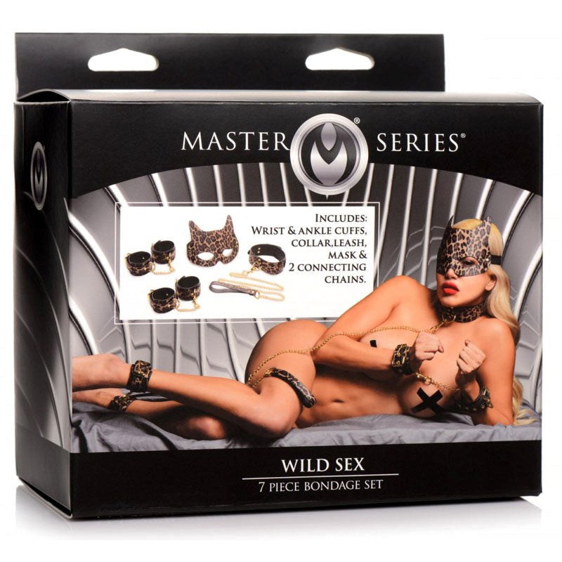 XR Brands Master Series Wild Sex Leopard Coloured 7 Piece Bondage Set - Bondage Kits