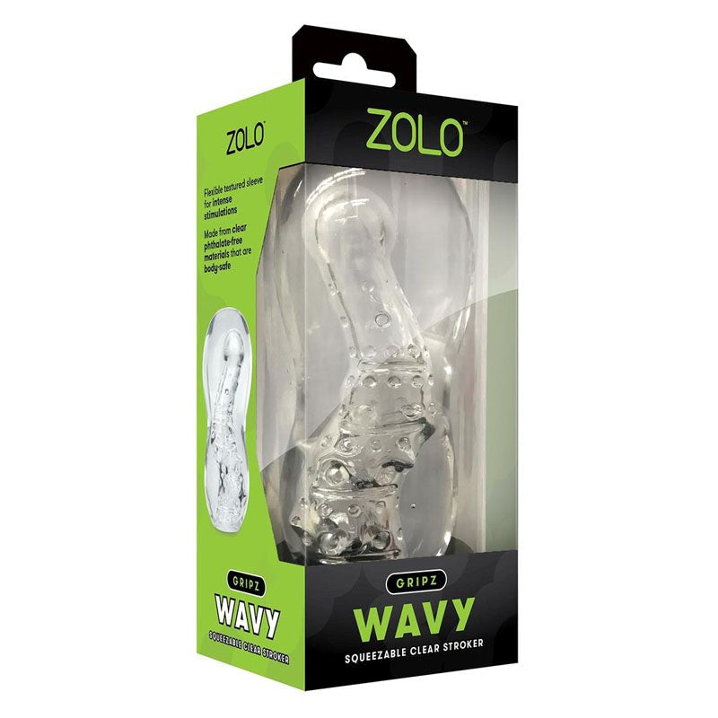 Zolo Gripz Wavy Squeezable Clear Flexible & Stretchy Stroker Masturbator - Masturbators and Strokers