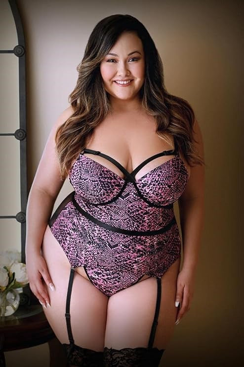Fantasy Lingerie CURVE VIVIANNE Snake Print Bustier & Panty 1X/2X - Bustiers and Corsets