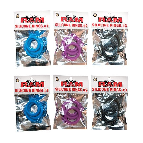 Nasstoys RAM 24 Silicone Rings Pop Box Cock Ring Set in Black Blue & Purple 3 Sizes - Cock Ring Sets