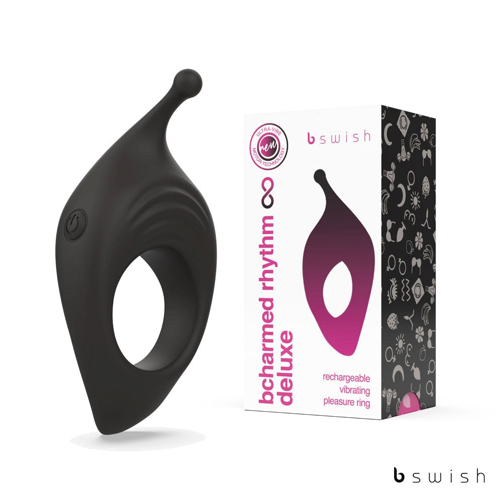 B Swish BCharmed Rhythm Infinite Deluxe Vibrating Cock Ring Black - Vibrating Cock Rings