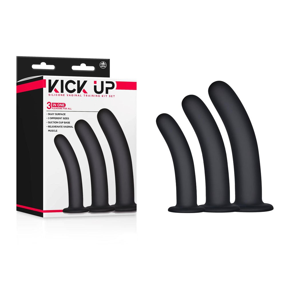 Excellent Power Kick Up Silicone Vaginal Training 3 Sizes Kit Black - Pussy And Clit Toys