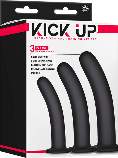 Excellent Power Kick Up Silicone Vaginal Training 3 Sizes Kit Black - Pussy And Clit Toys