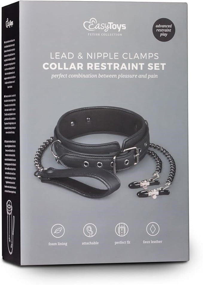 Easy Toys Fetish Collection Bondage Collar With Nipple Chains - Collars and Leads