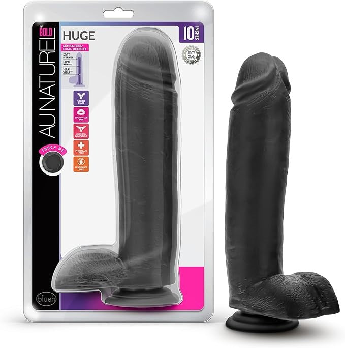 Au Naturel Bold Huge Suction Cup Realistic Dildo Black 10.5 Inch - Realistic Dildos
