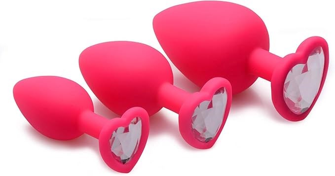 Frisky Pink Hearts Silicone Anal Plugs with Gem Accents 3 Piece - Butt Plugs