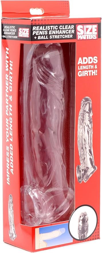 Size Matters Realistic Clear Penis Enhancer and Ball Stretcher - Penis Sleeves and Extenders