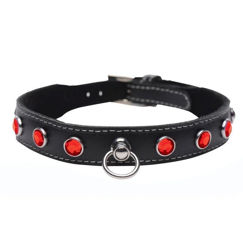 Master Series Bling Vixen Leather Choker Collar With Rhinestones - Collars and Leads