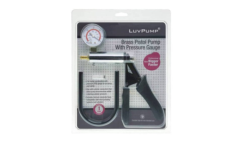 LuvPump Brass Pistol Penis Pump with Gauge & Hose - Penis Pumps And Stretchers
