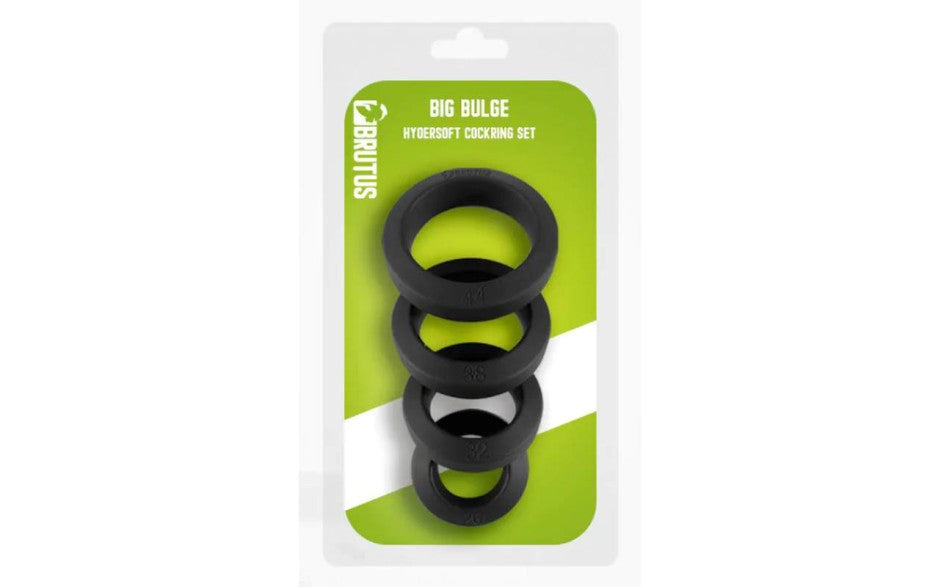 Brutus Big Bulge Silicone Cock Ring Set 4 Piece Black - Cock Ring Sets
