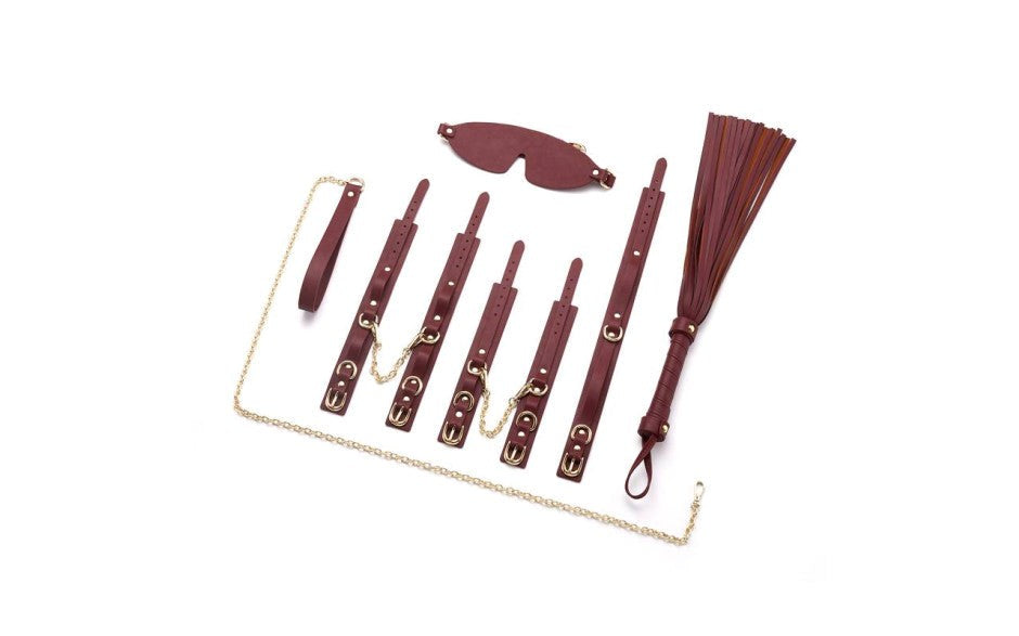 Daytona Deluxe Bondage Play Kit 8 Piece Burgundy Gold - Bondage Kits