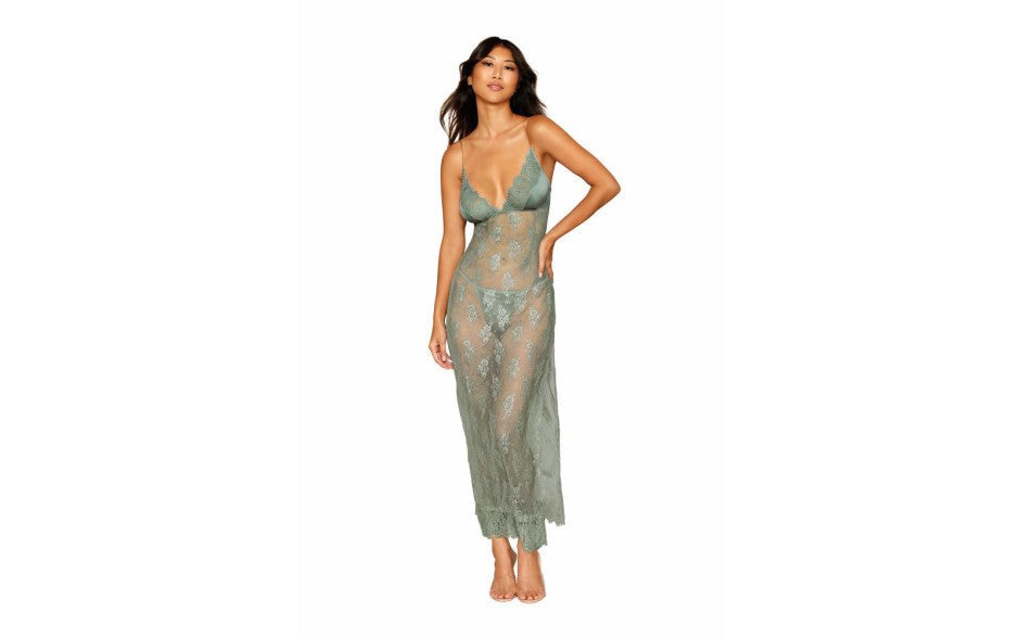 Dreamgirl Lingerie Womens Long Chemise With G-String Sage - BabyDolls And Chemises