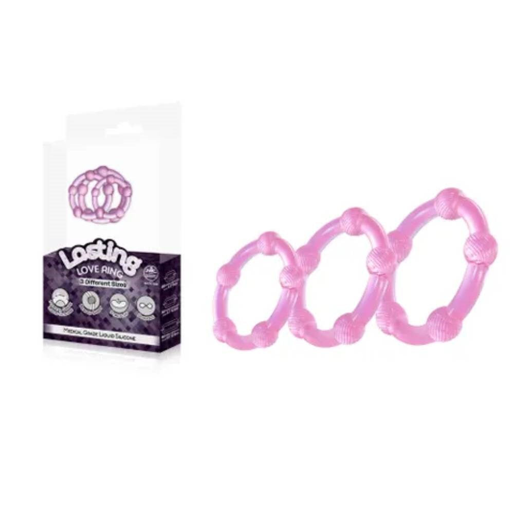 Excellent Power Lasting 3 Piece Beaded Love Rings Set - Cock Ring Sets