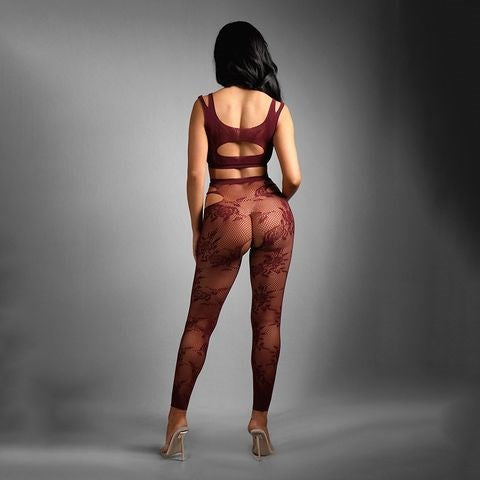 Fantasy Lingerie Sheer Fantasy Undivided Attention Body Stockings Burgundy - Body Stockings