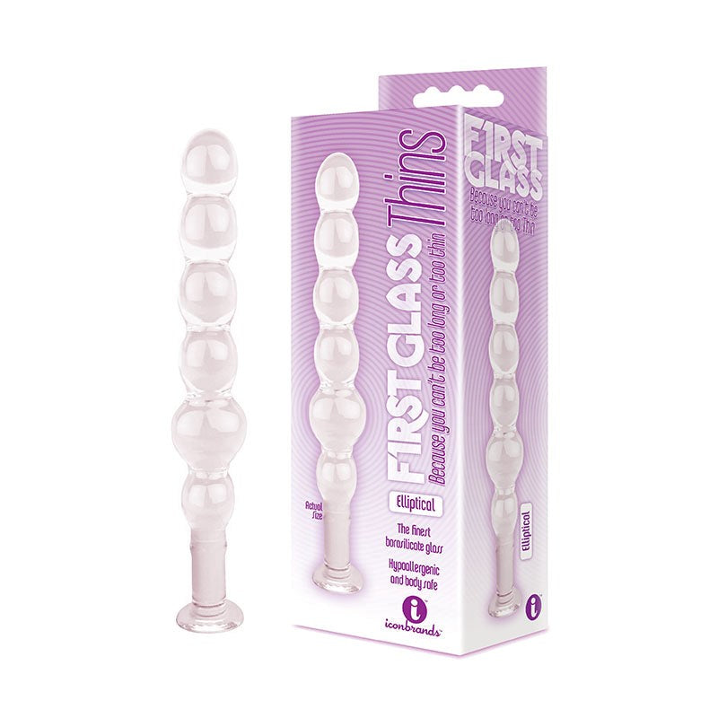 Icon Brands The 9s Glass First Thins Elliptical Glass Anal Beads Clear - Anal Beads and Balls