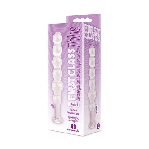 Icon Brands The 9s Glass First Thins Elliptical Glass Anal Beads Clear - Anal Beads and Balls