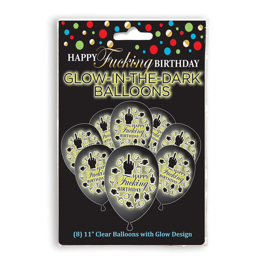 Little Genie Happy Fucking Birthday Glow In The Dark Balloons 8 Pack - Party Gifts and Novelties