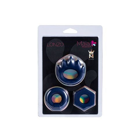 Maia LONZO Stretchy Silicone Cock Rings Set of 3 Blue - Cock Ring Sets