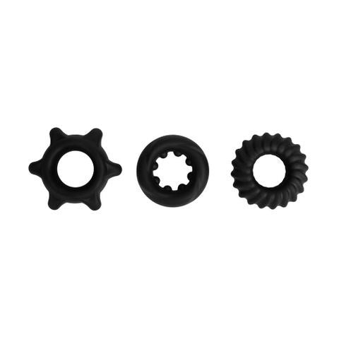 Maia MANZO Stretchy Silicone Cock Rings Set of 3 Black - Cock Ring Sets