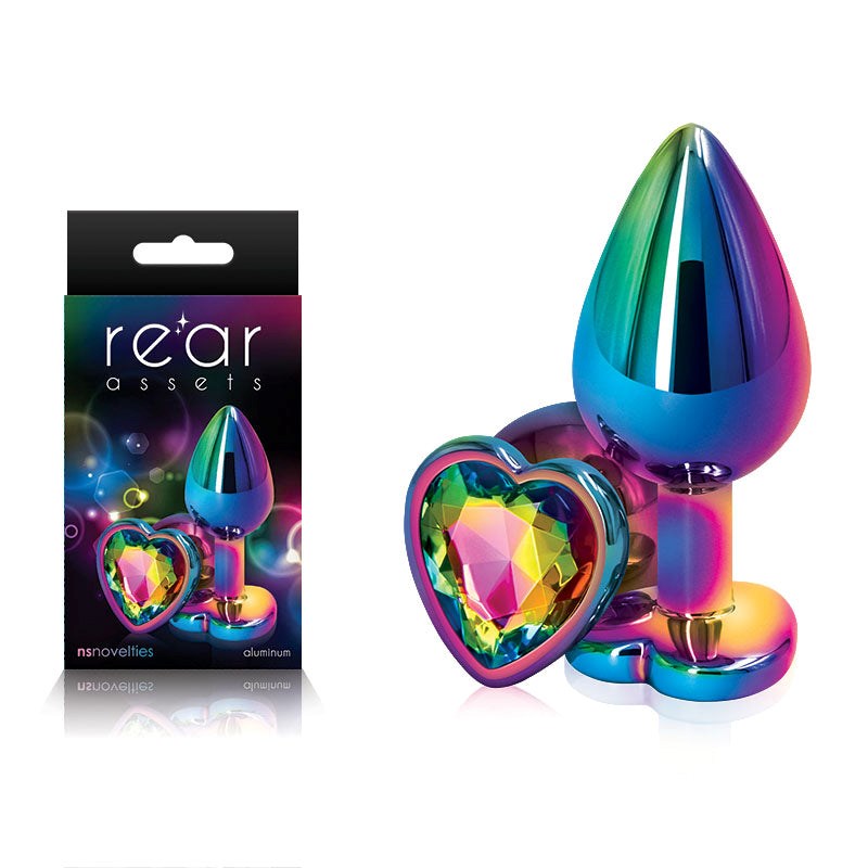 NS Novelties Rear Assets Multi Coloured Anal Plug With Heart Gem Base Medium - Butt Plugs