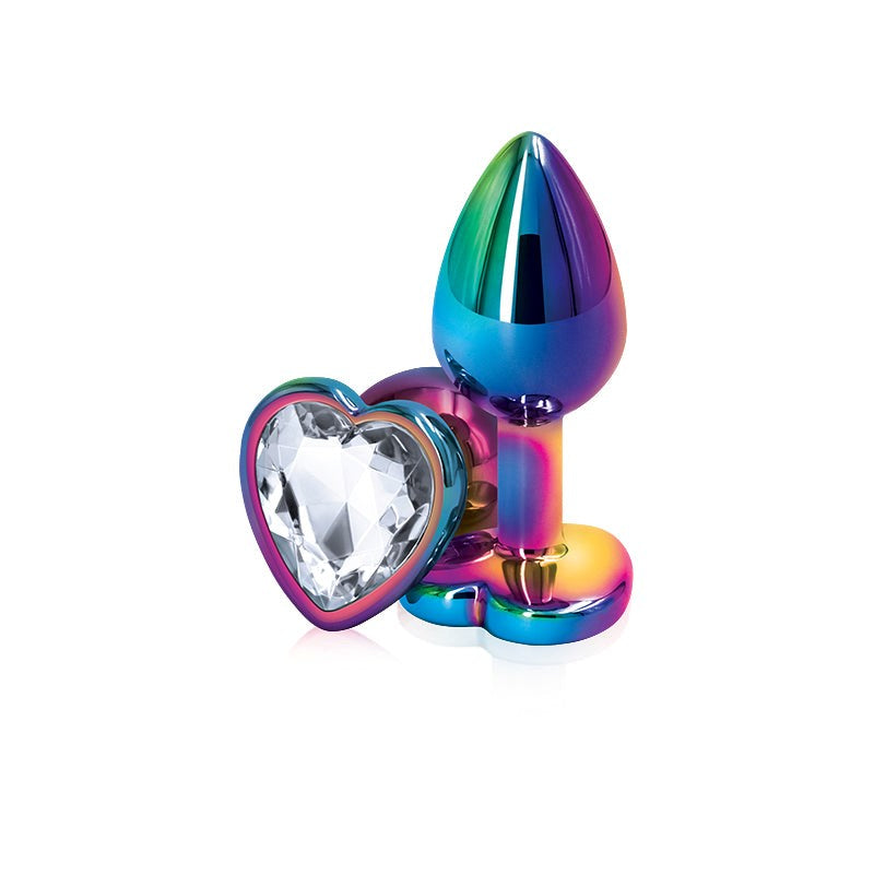 NS Novelties Rear Assets Multi Coloured Heart Shape Gem Base Butt Plug Small - Butt Plugs