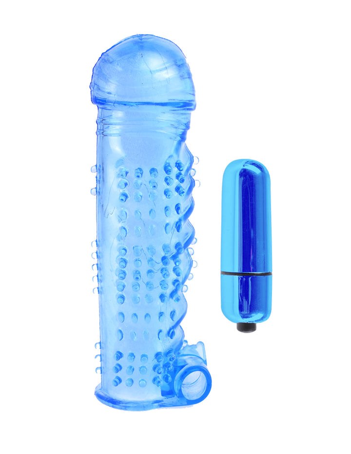 Pipedream Classix Textured Penis Sleeve With Bullet Blue - Penis Sleeves and Extenders