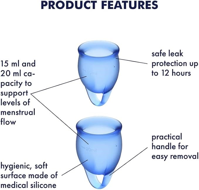 Satisfyer Feel Confident Silicone Menstrual Cups Set of 2 Dark Blue - Menstrual Cups