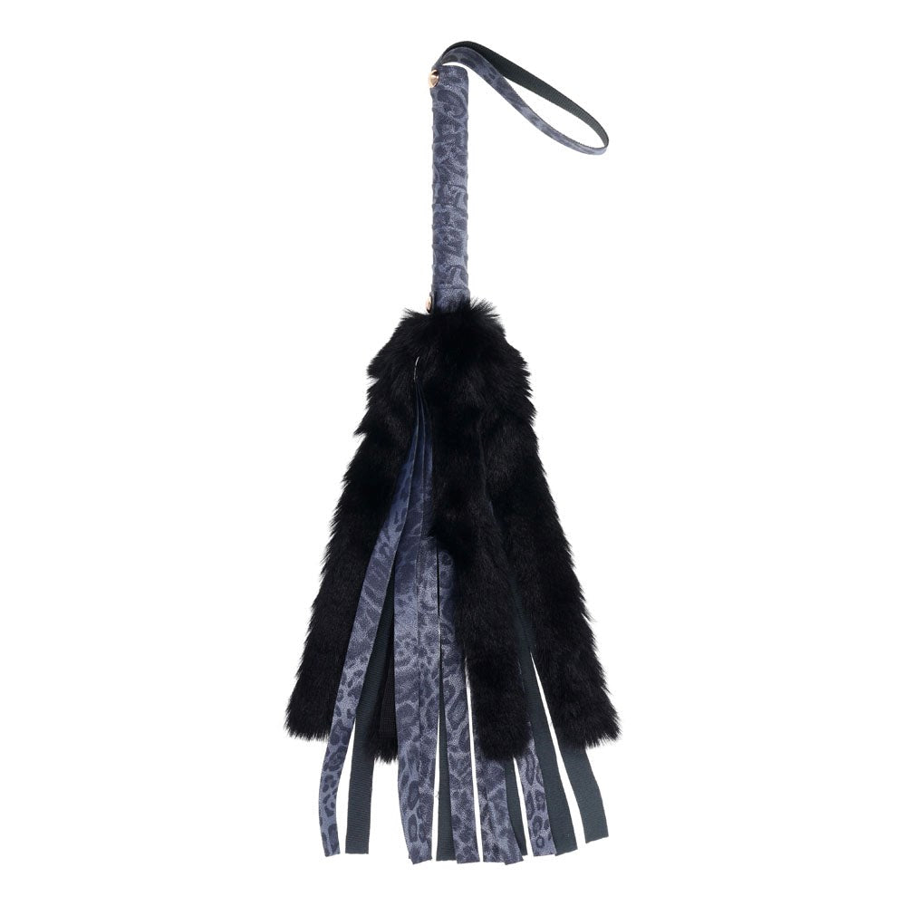 Sportsheets Sex & Mischief Cougar Faux Fur Flogger Whip Navy Blue / Black - Whips And Crops