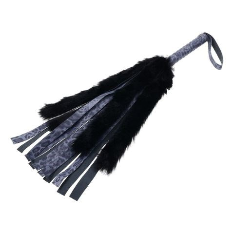 Sportsheets Sex & Mischief Cougar Faux Fur Flogger Whip Navy Blue / Black - Whips And Crops