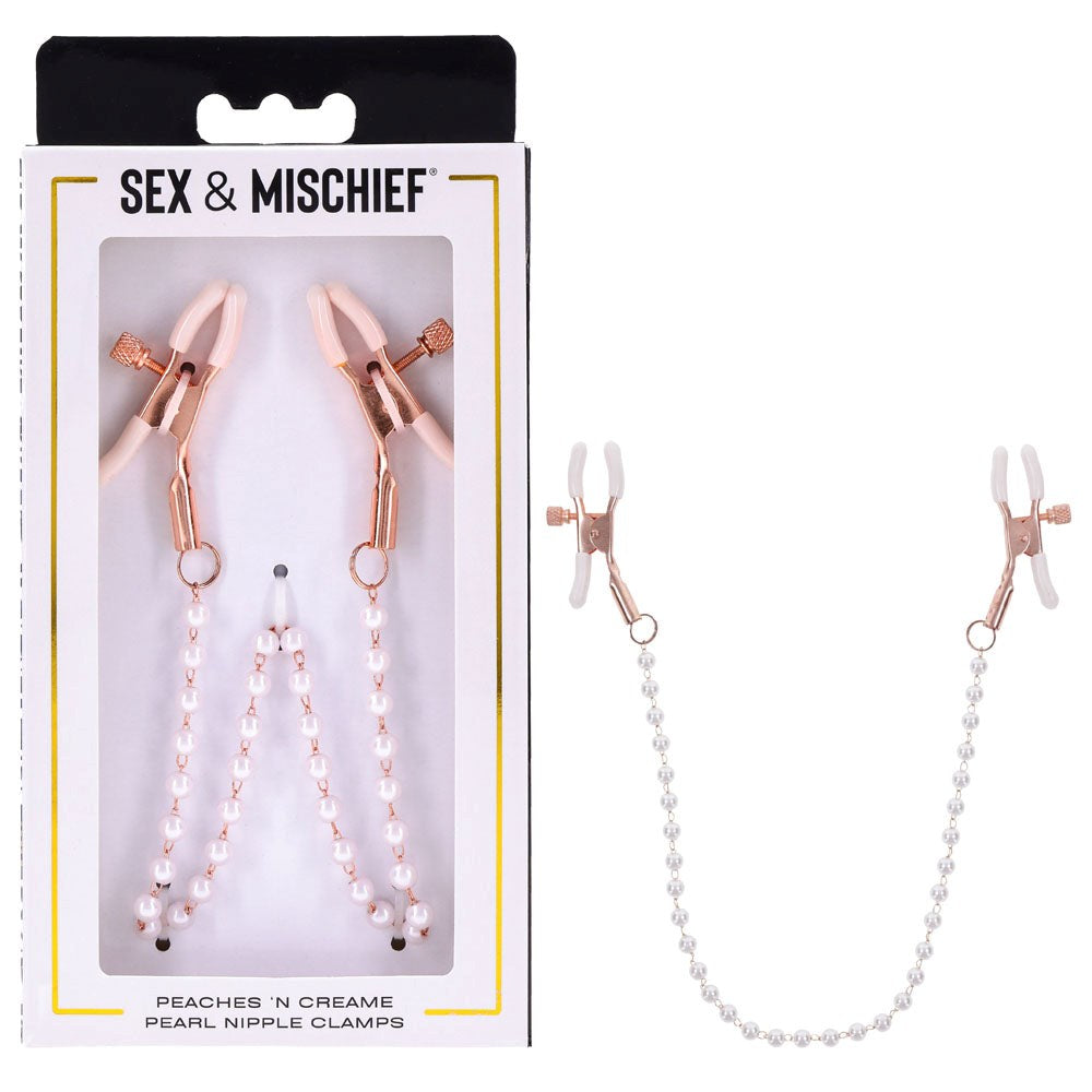 Sportsheets Sex & Mischief Peaches N CreaMe Pearl Nipple Clamps - Nipple and Clit Clamps