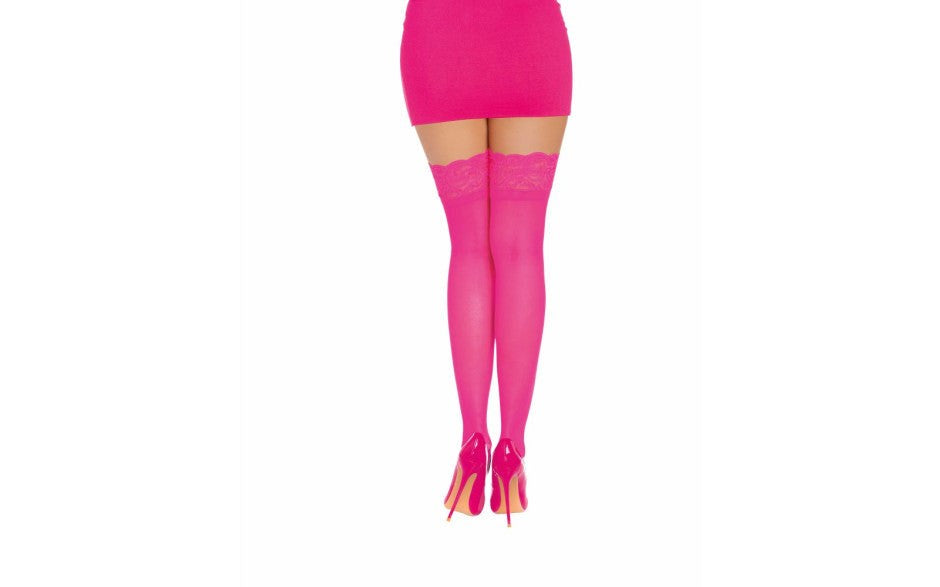 Dreamgirl Womens Thigh High Silicone Stockings Neon Pink - Hosiery