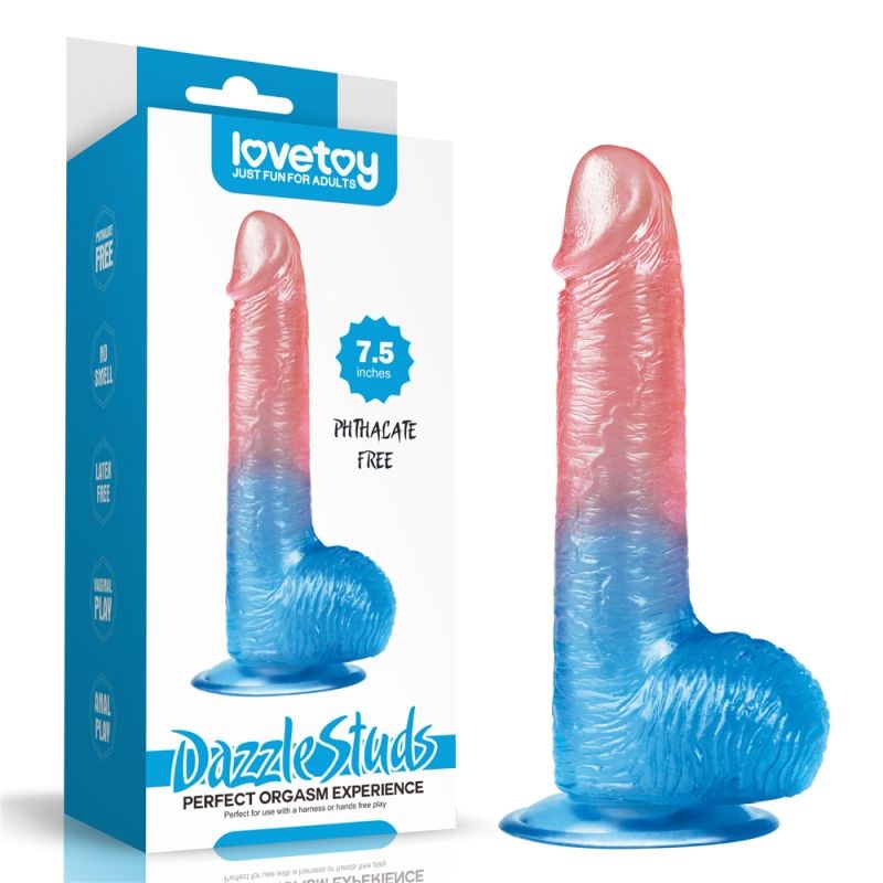 Lovetoy Dazzle Studs Suction Cup Realistic Dildo Pink/Blue - Realistic Dildos
