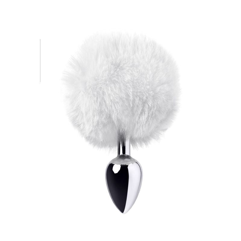 Metal Silver Metal Anal Plug Small With Cute Fluffy Bunny Tail - Butt Plugs