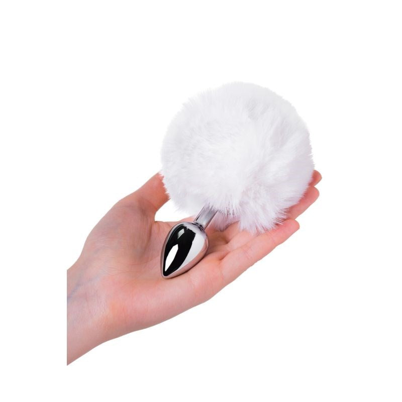 Metal Silver Metal Anal Plug Small With Cute Fluffy Bunny Tail - Butt Plugs