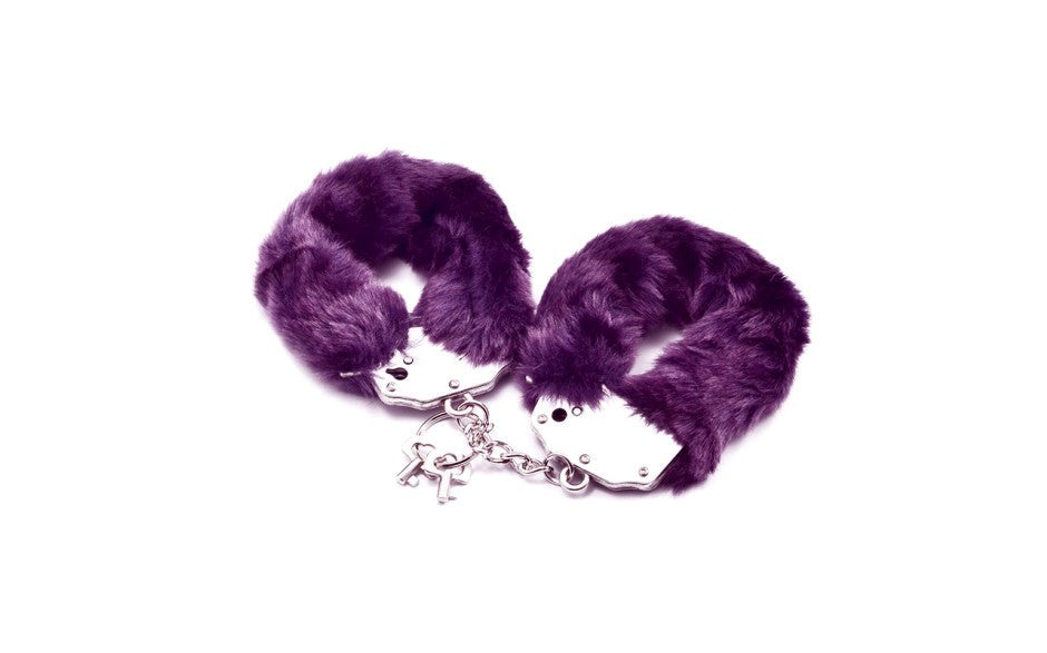 Lovetoy Fetish Pleasure Fluffy Bondage Hand Cuff Purple - Cuffs And Restraints