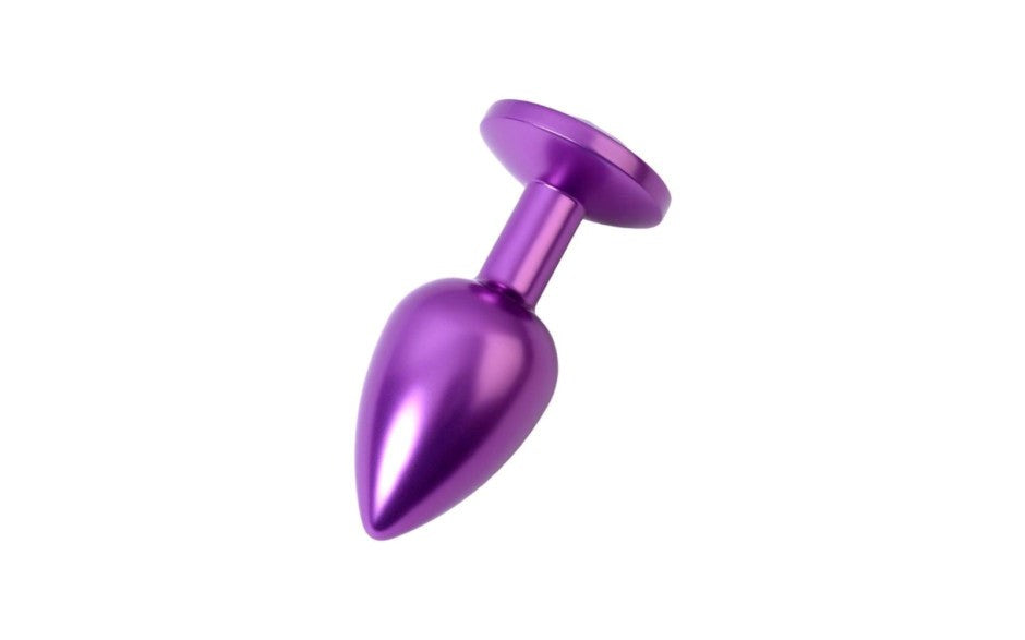 Metal Purple Metal Anal Plug With Purple Crystal Gem Small - Butt Plugs