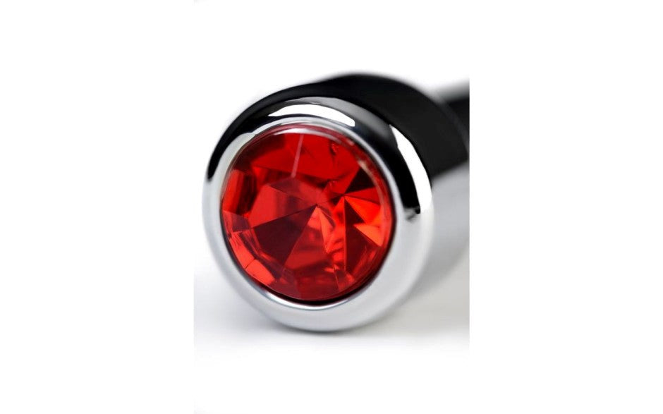 Metal Silver Metal Urethral Plug With Ruby Rhinestone - Urethral Sounds