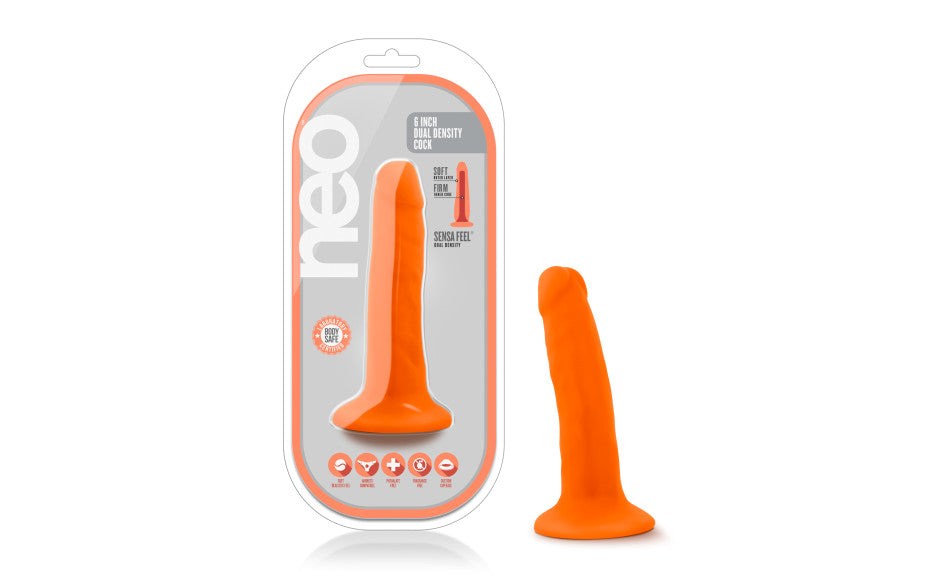 Neo Dual Density Realistic Cock 6 Inch Neon Orange - Realistic Dildos