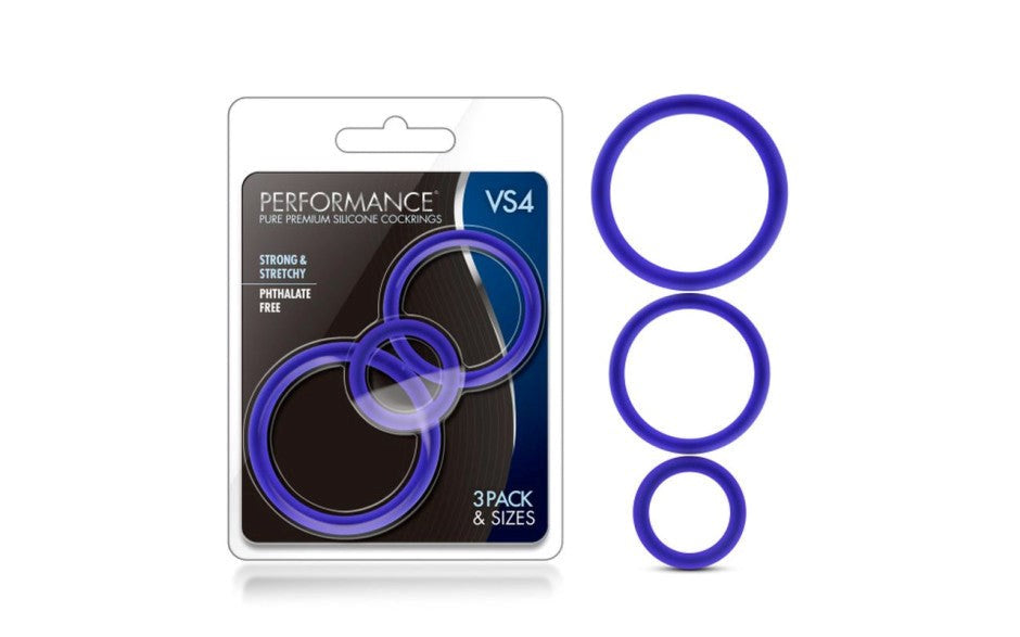 Performance Silicone Cock Rings Set 3 Piece Indigo - Cock Ring Sets