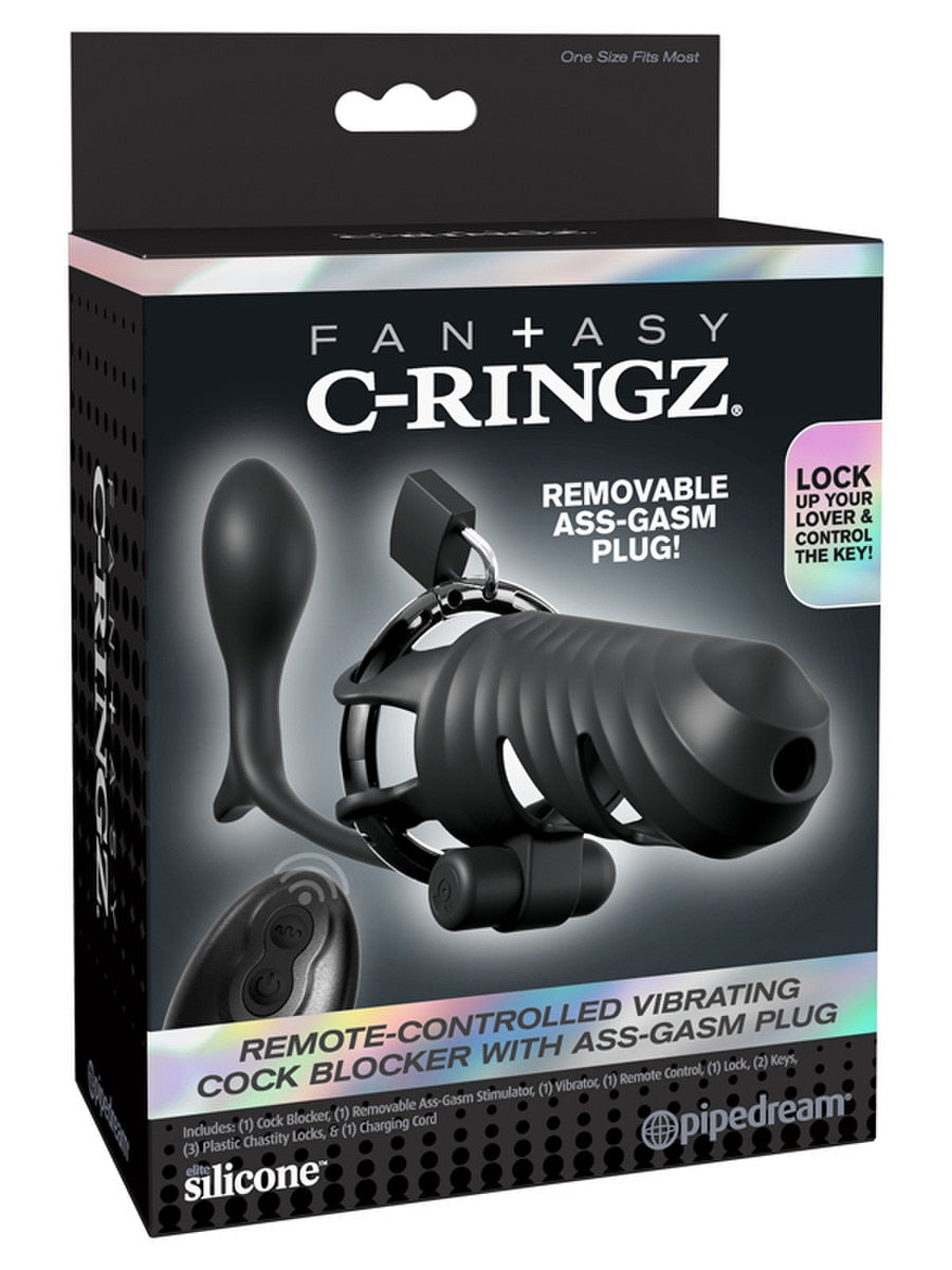 Fantasy C-Ringz Vibrating Cock Blocker with Ass-Gasm Plug - Male Chastity